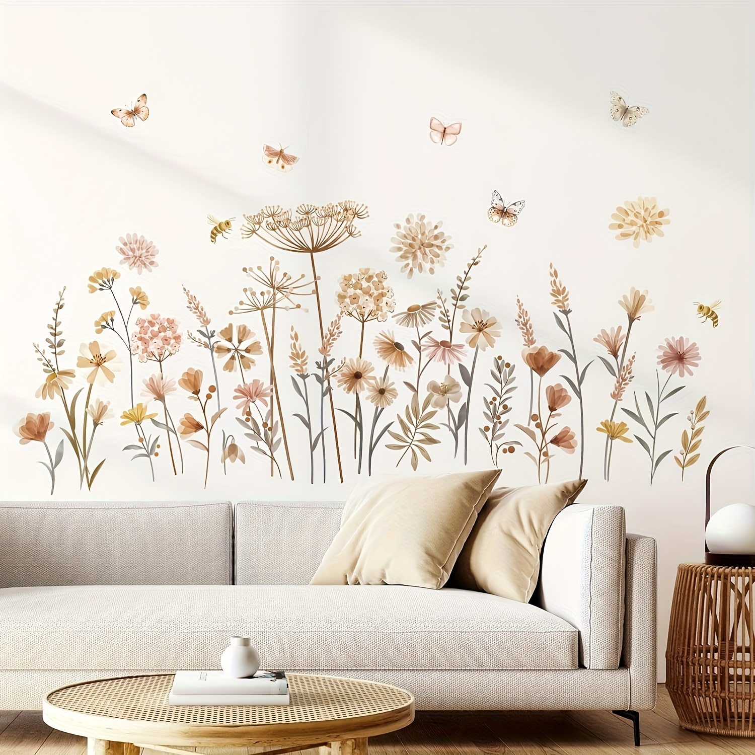 3 Pvc Art Wall Stickers, Bohemian Floral Murals, Self-adhesive Removable Wall Decals, Suitable For Bedrooms, Living Rooms, And Bathrooms - Waterproof, Matte End, Background Wall Decor, Home Decoration
