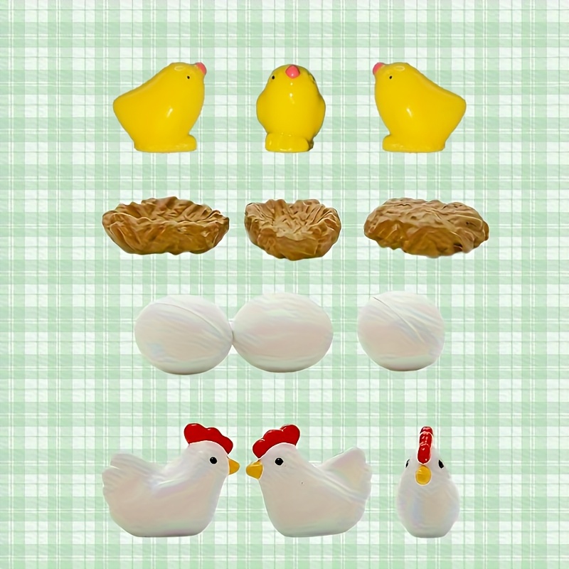12 Piece Miniature Chicken Family Figurines - Hen & Chick Garden Decor Set