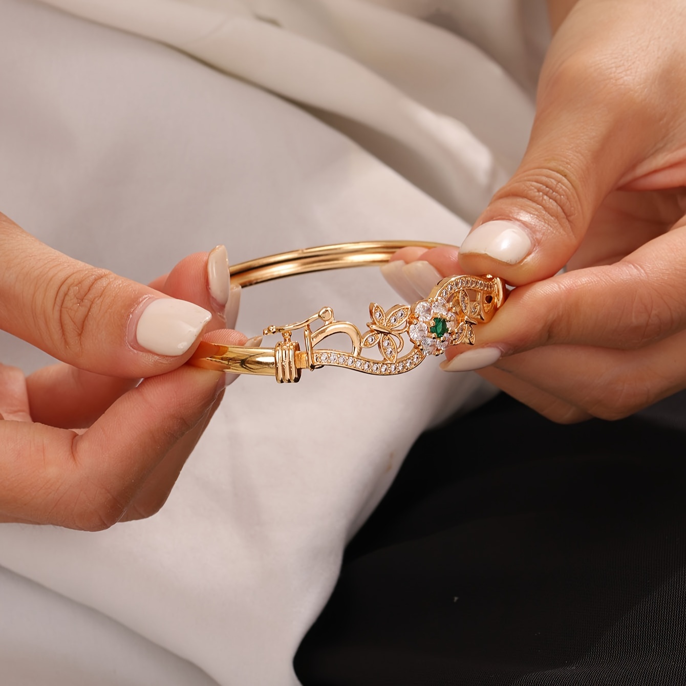 Stainless Steel Bracelet with Butterfly and Rhinestones