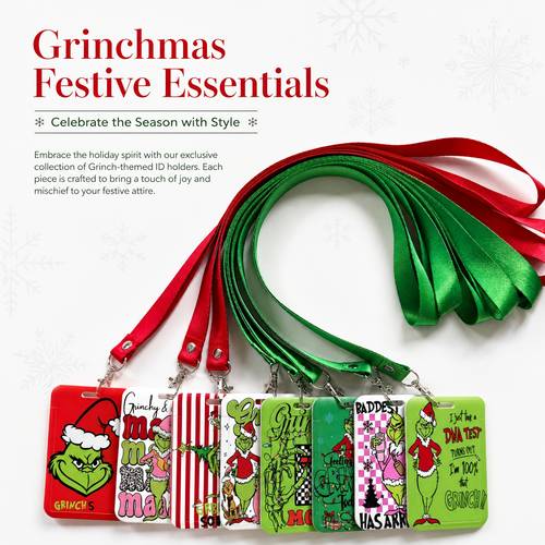item picture 2d 1pc christmas cartoon id card holder high bag with red polyester lanyard pvc hard shell student badge holder door access card storage case festive party christmas atmosphere accessory