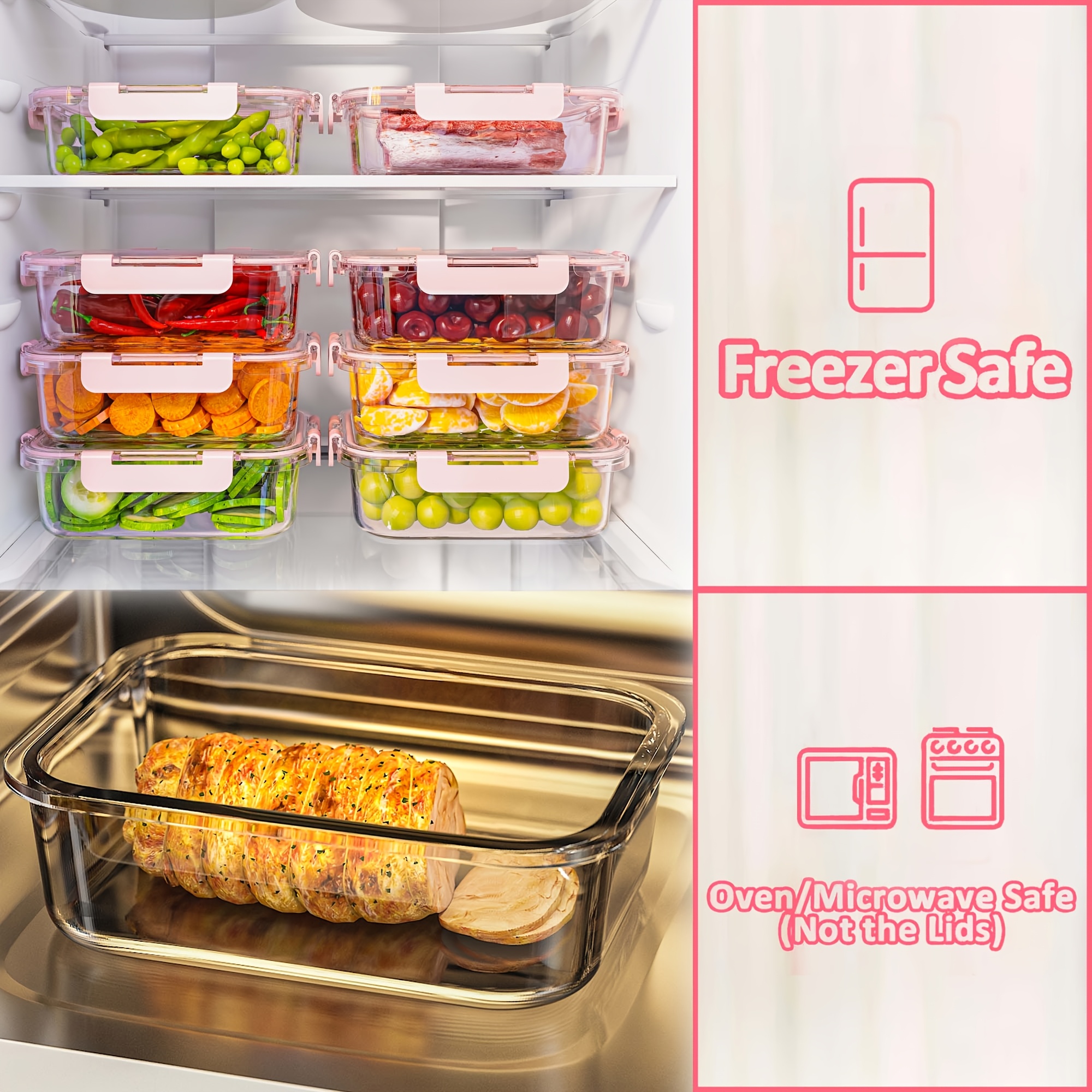 large capacity food grade glass preservation box set 8 10pcs reusable food storage box with lid suitable for microwave refrigerator heating freezing storage pre meal preparation storage container tupperware Product details 2