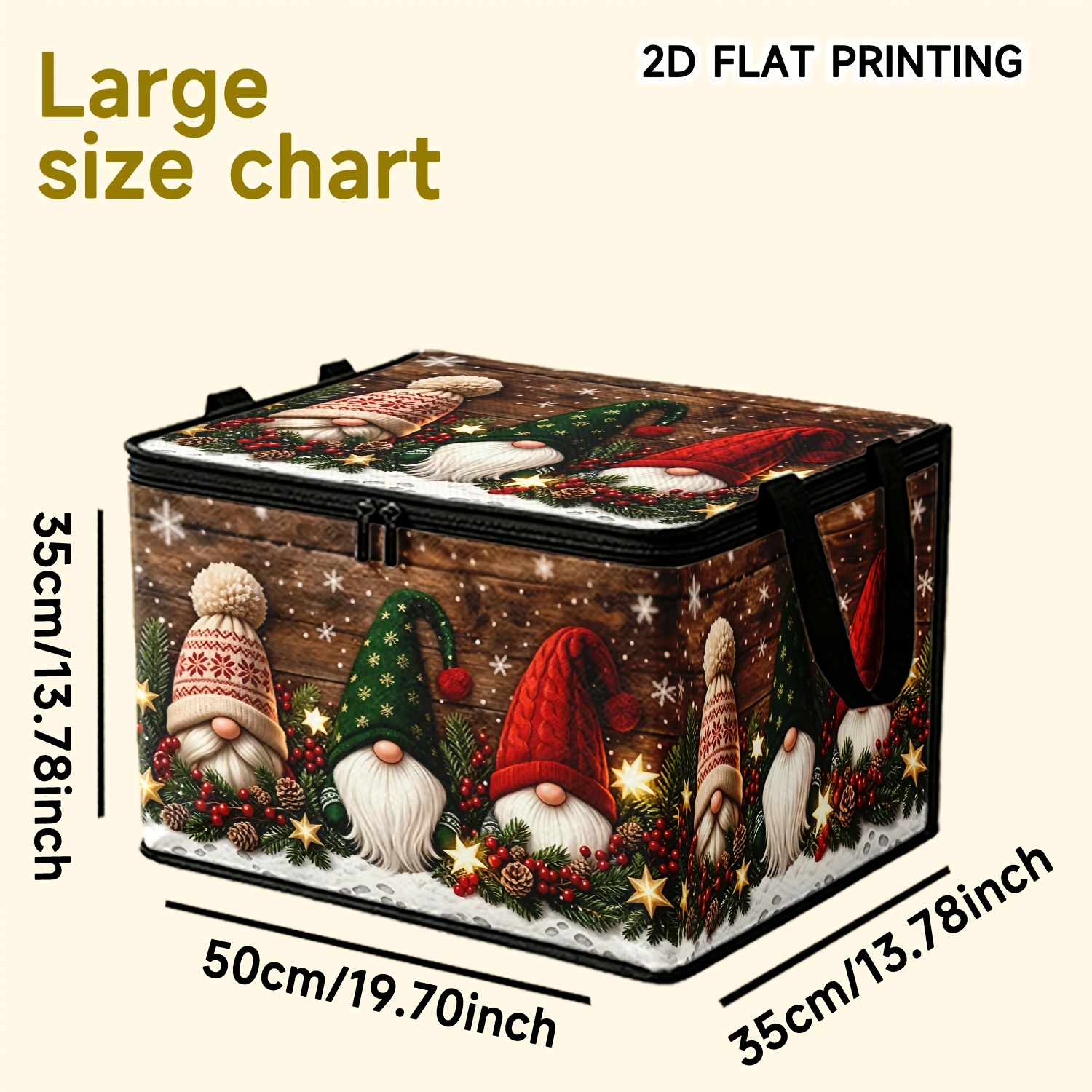 TEMU 1 pièce Grande boîte de rangement gnome de Noël vintage avec couvercle rabattable et imprimé gnome rétro - Tissu non tissé adapté aux vêtements