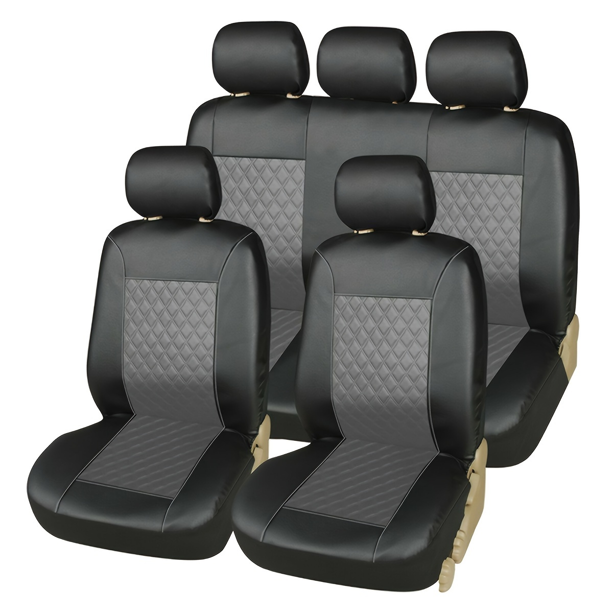 TEMU Quilted Pu Leather Car Seat Covers Universal Size 9pc, Including 2 Front Seat Covers + 1 Rear Seat Back Cover + 1rear Seat Cover + 5 Car Seat
