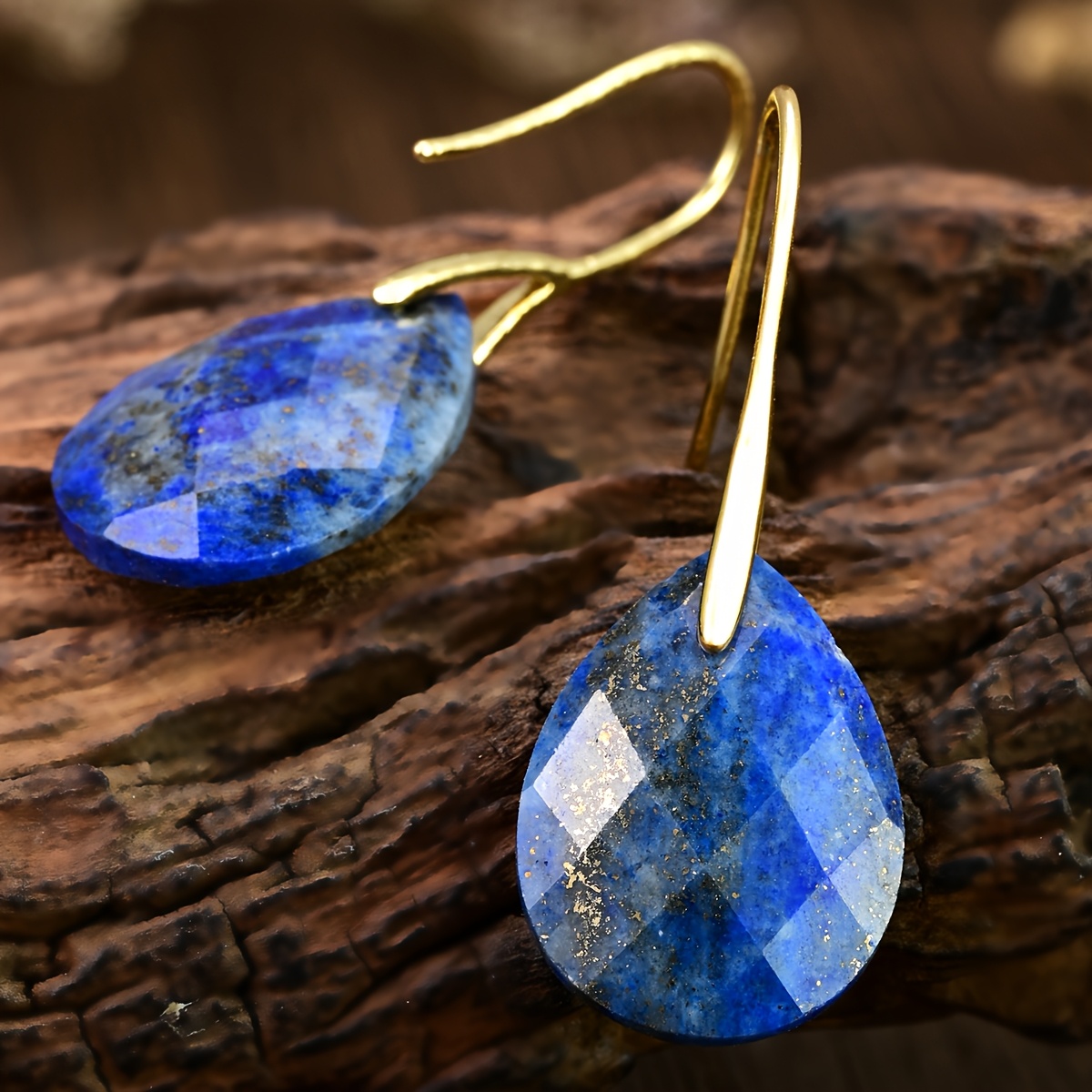 Unisex Lapis Lazuli Water Drop Pendant Earrings