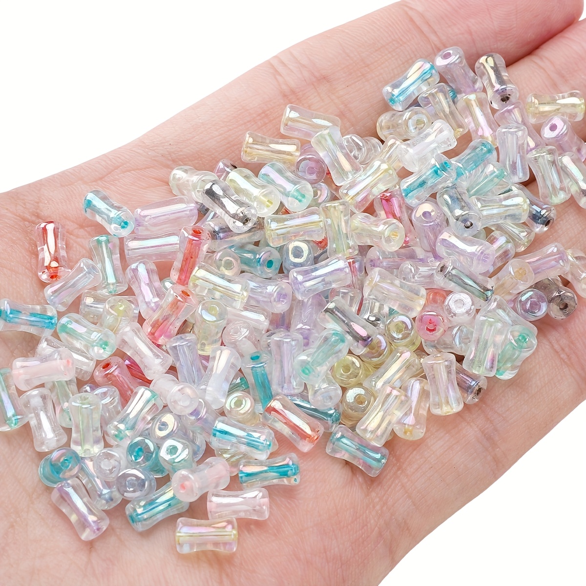 45/90pcs Colorful Glass Iridescent Bamboo Beads for Jewelry Making