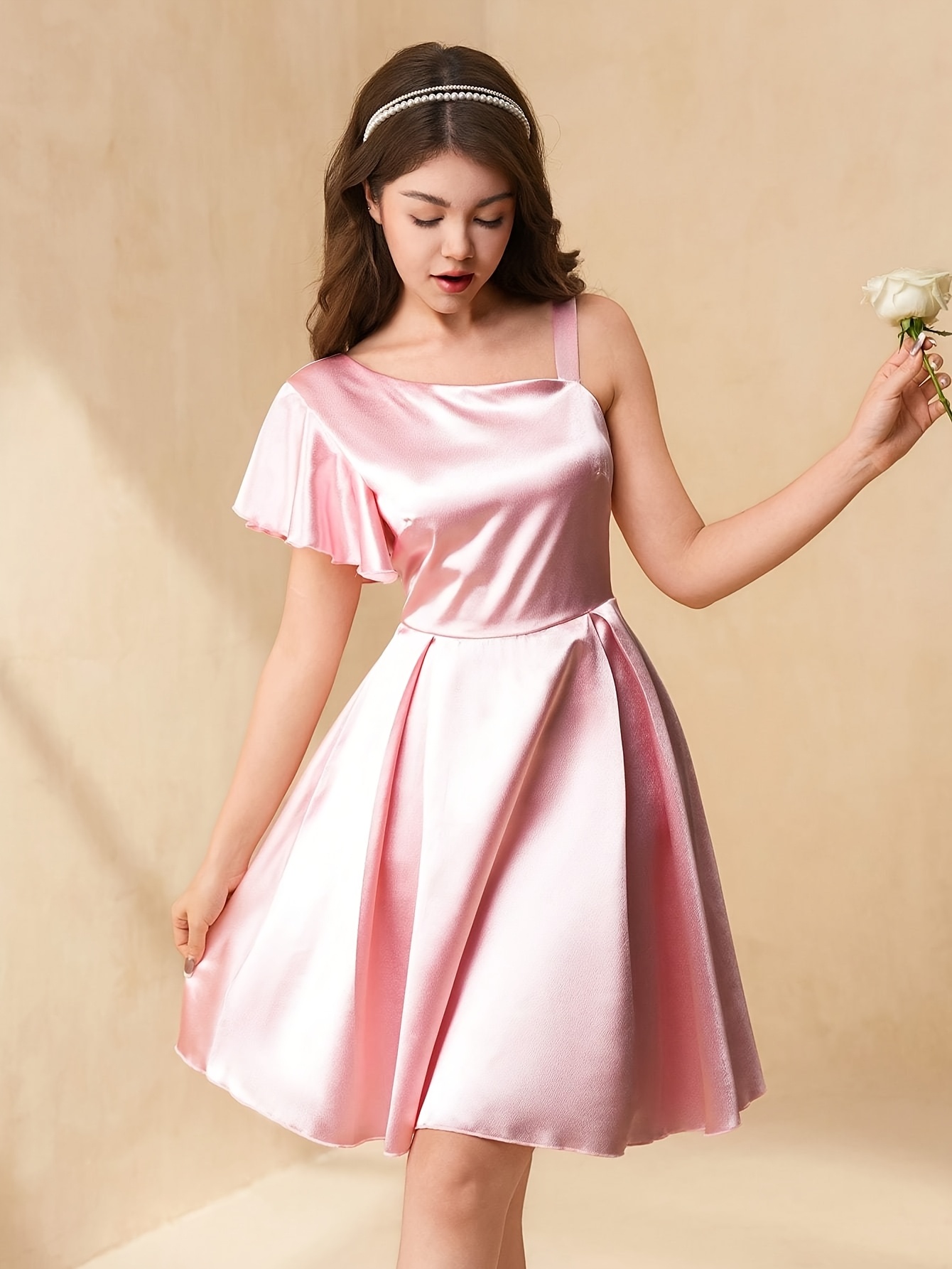 teenager single shoulder waist cinching a line dress - Temu Georgia