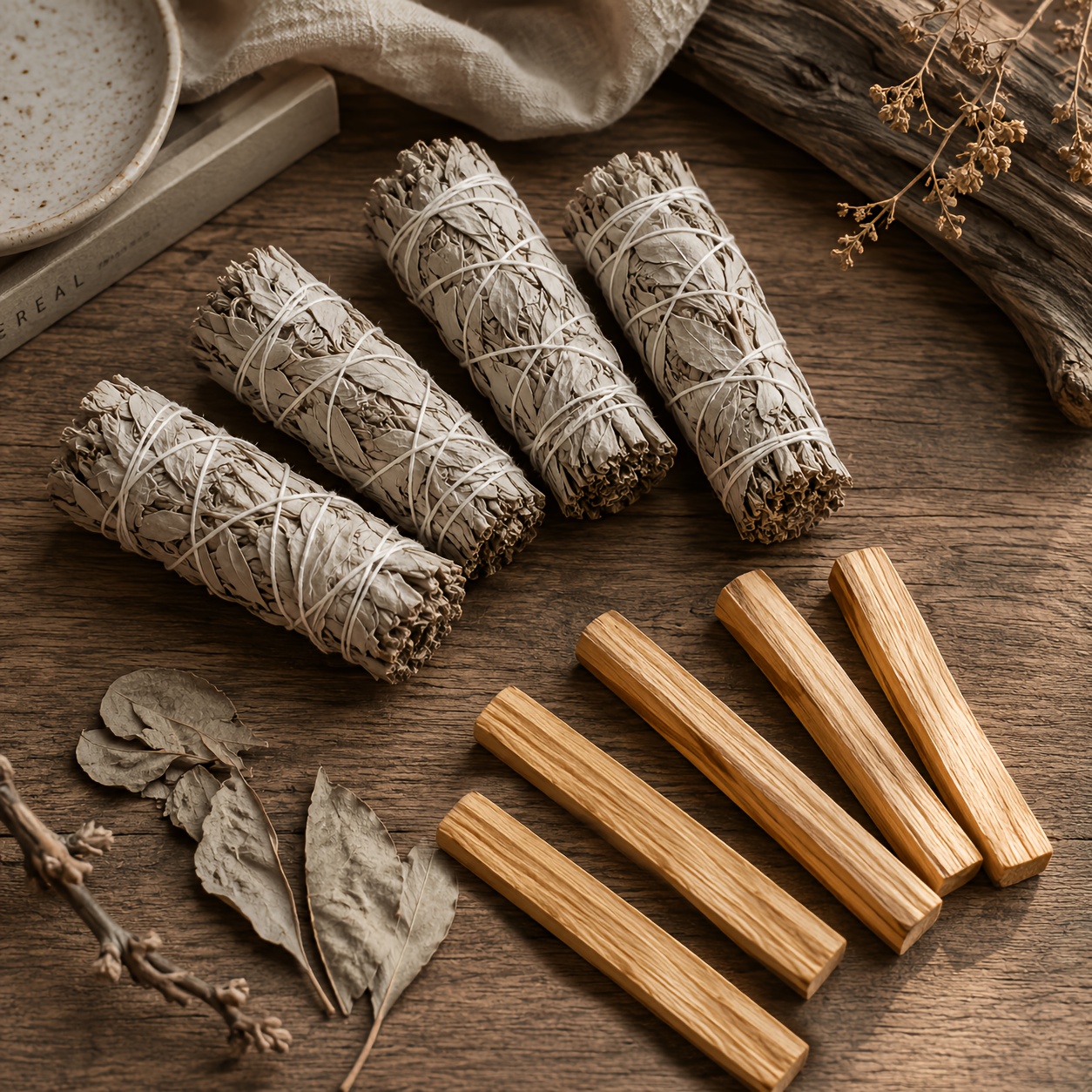4pcs Smudge Sticks And 5pcs Palo Wood Bundle - Hand-tied Set For Relaxation And Spiritual Space