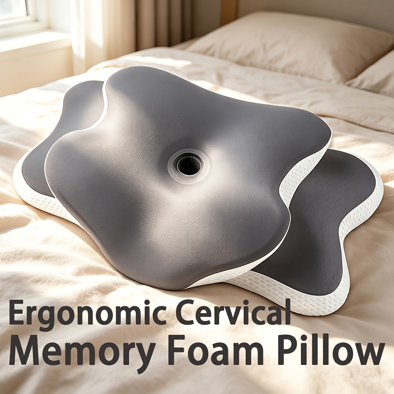 TEMU -shaped Memory Foam Pillow, Ergonomic Cervical, Slow Rebound, Relaxation Neck Pillow, Bedding For Back And Side Sleeping, Machine Washable