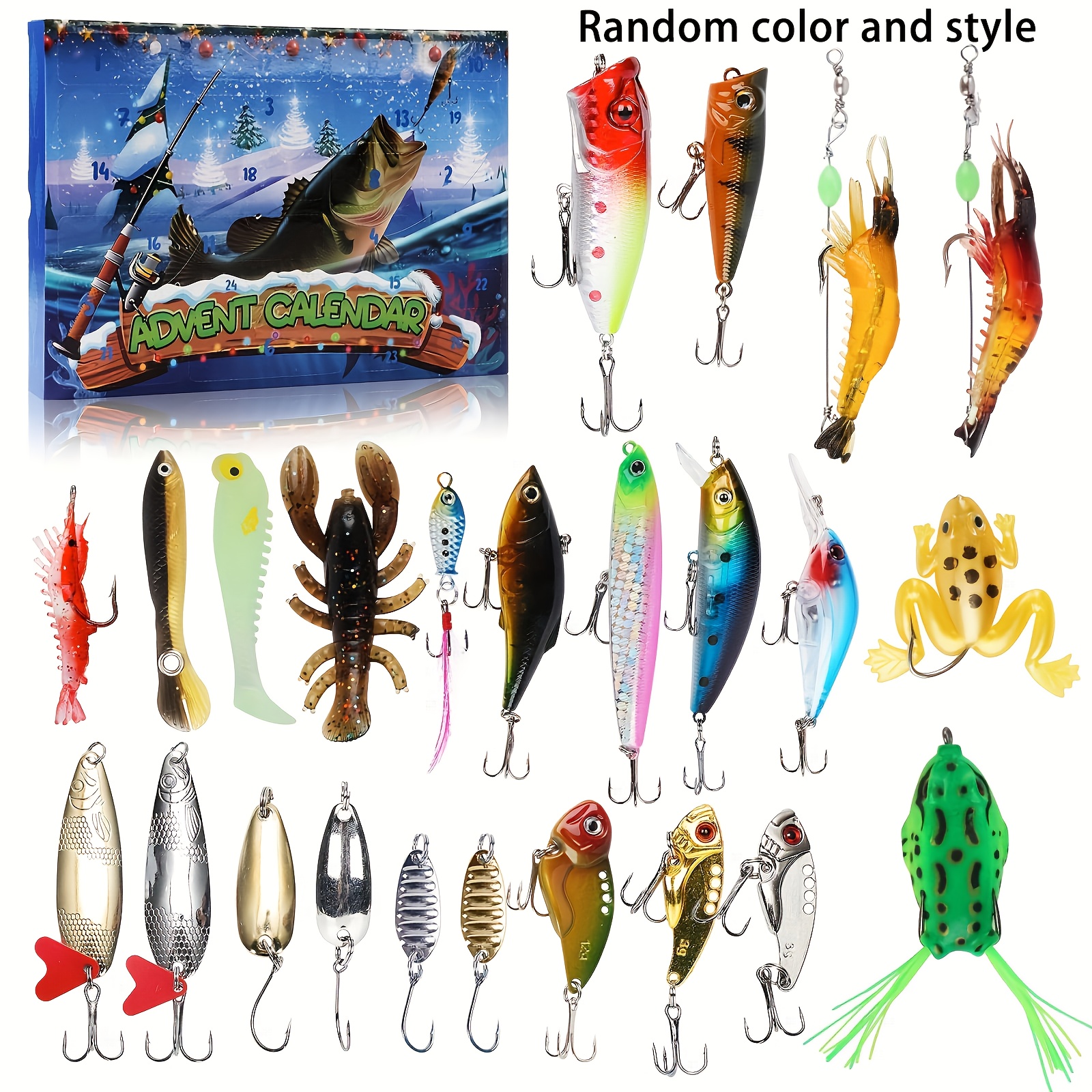 1 Set 2025 Advent Calendar Fishing Christmas Countdown - 24 Days Christmas Countdown Calendar with Bait Set, Suitable for  , Adult Men, Teenagers, Boys,  , Best for Christmas