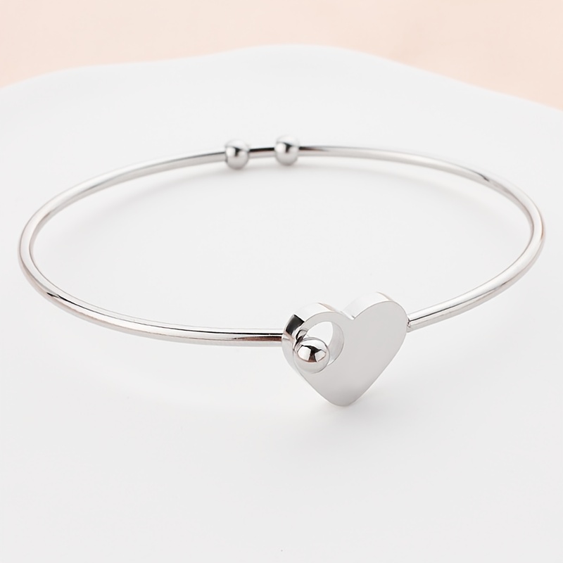 E-shop Damen-Armband aus Edelstahl, offener Herz-Armreif mit herzförmigem Verschluss, Damenarmband im Herz-an-Herz-Design