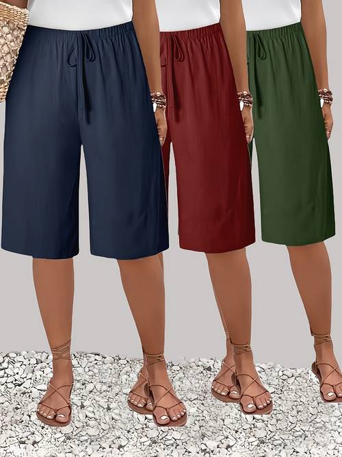 womens plus size shorts set of 3 solid color beach pants