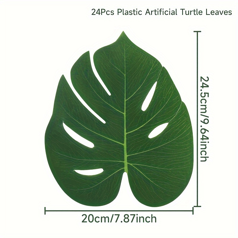 Image of 24pcs Leaves - Artificial Monstera & Hunting Turtle Leaf Set For Hawaiian, Themed Parties, Weddings & Birthdays - Perfect For Table Decor