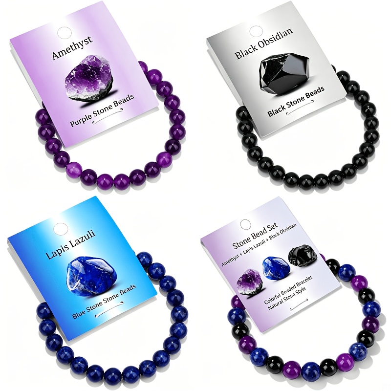 TEMU 4pcs Obsidian Tiger Eye Bracelet - Tiger' Eye Gemstone Wealth Suitable For Daily Wear, Unisex Retro Gift For , Accessories For Chinese New Year,