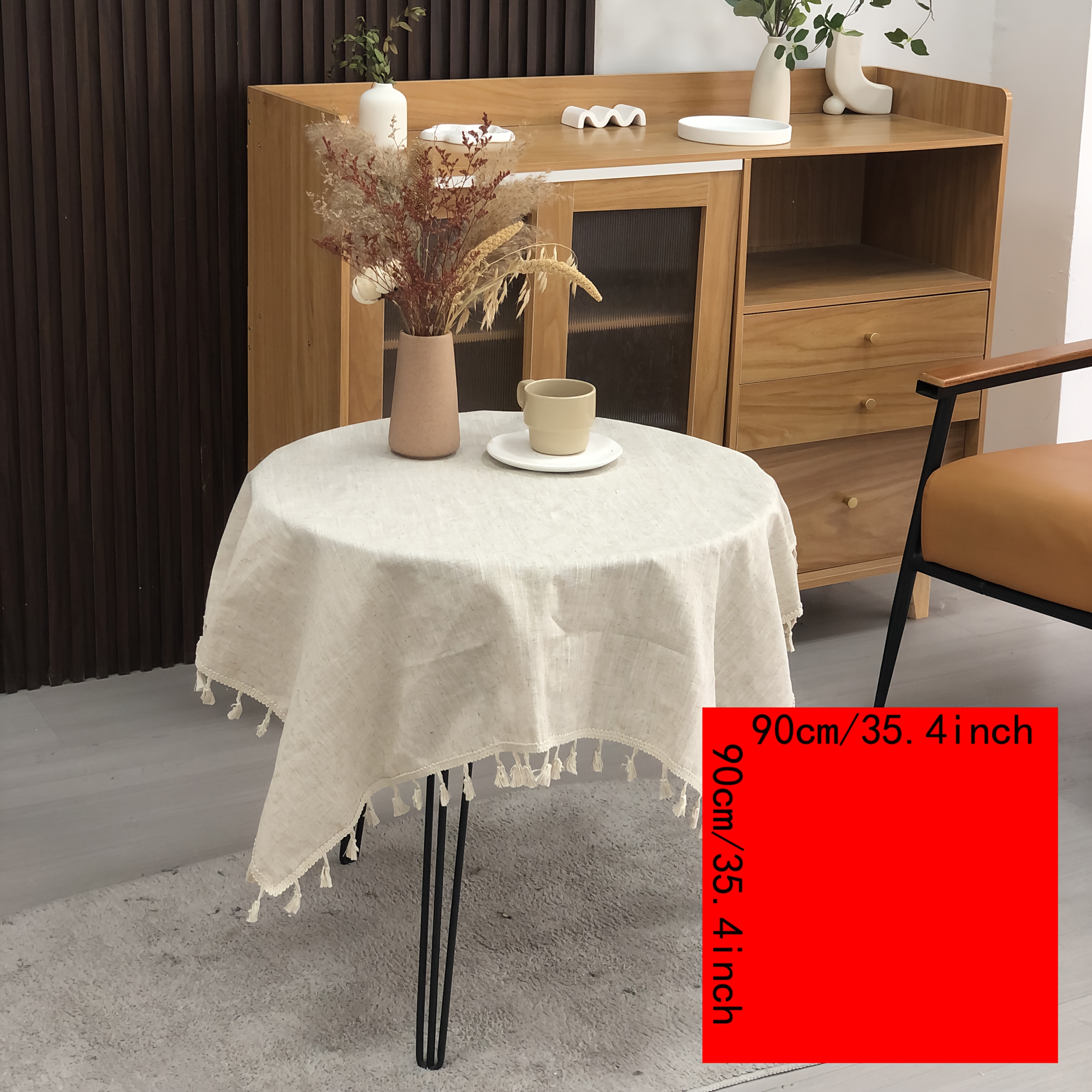 TEMU 1pc Square Solid Linen Tablecloth
