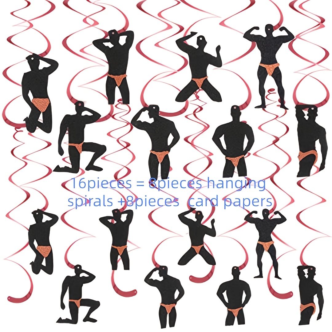 Image of 16/32/48pcs Of Hanging Swirl Decorations For A Bachelorette Party, Featuring Rose Golden Male Dancer Supplies, Perfect For Bridal Showers And Cheeky Bachelorette Celebrations For Women
