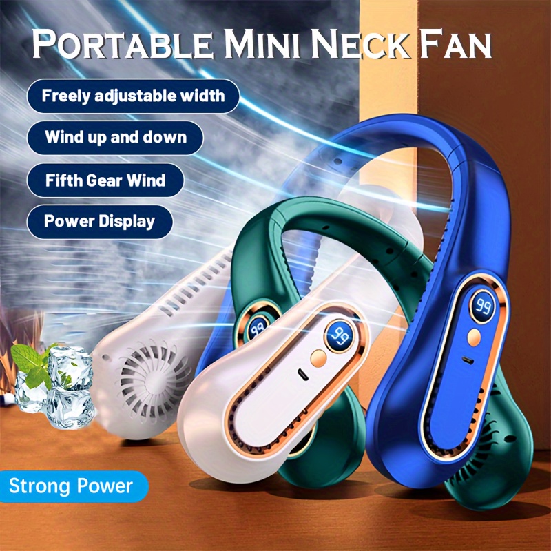 1pc Portable Mini Neck Fan with Digital Display, USB Rechargeable, 5-Speed Adjustable, Safe & Comfortable, Plastic, for Office, Sports & Outdoor Use, ?36V, Lithium Battery-18650 Series