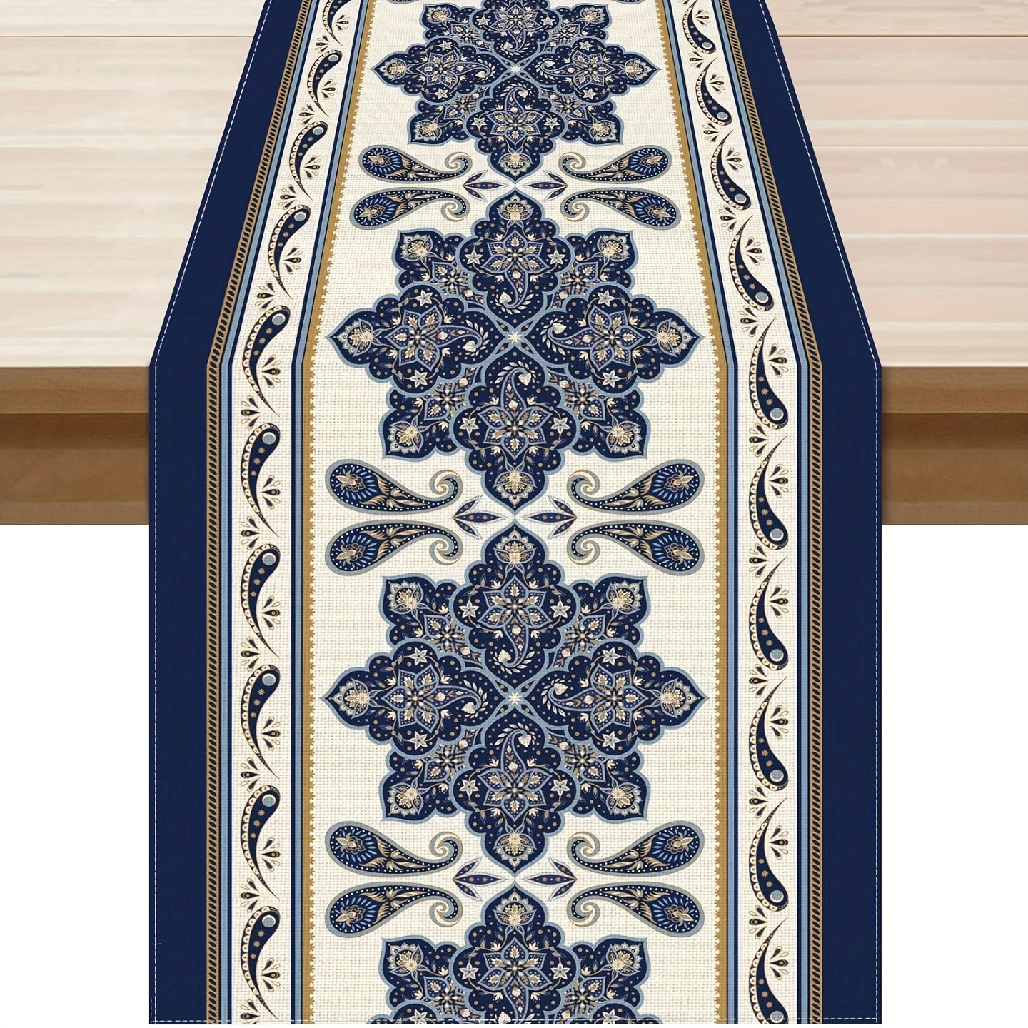 TEMU 1pc, Boho Bohemia Style Blue Flowers Table Runner Burlap Table Decoration For Home Kitchen Dining Dinner Indoor Holiday Farmhouse Decor13 X 36,