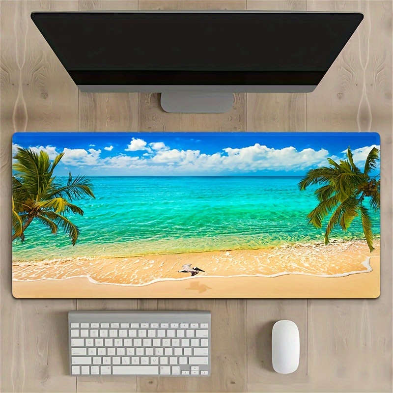 

Sea Beach Coconut Tree, Natural Rubber Material, Stitched Locking Edge Durable Non-slip Waterproof, Rectangular Mouse Pad, Large Mouse Pad, For Office Computer, Laptop, Mouse Pad For Office
