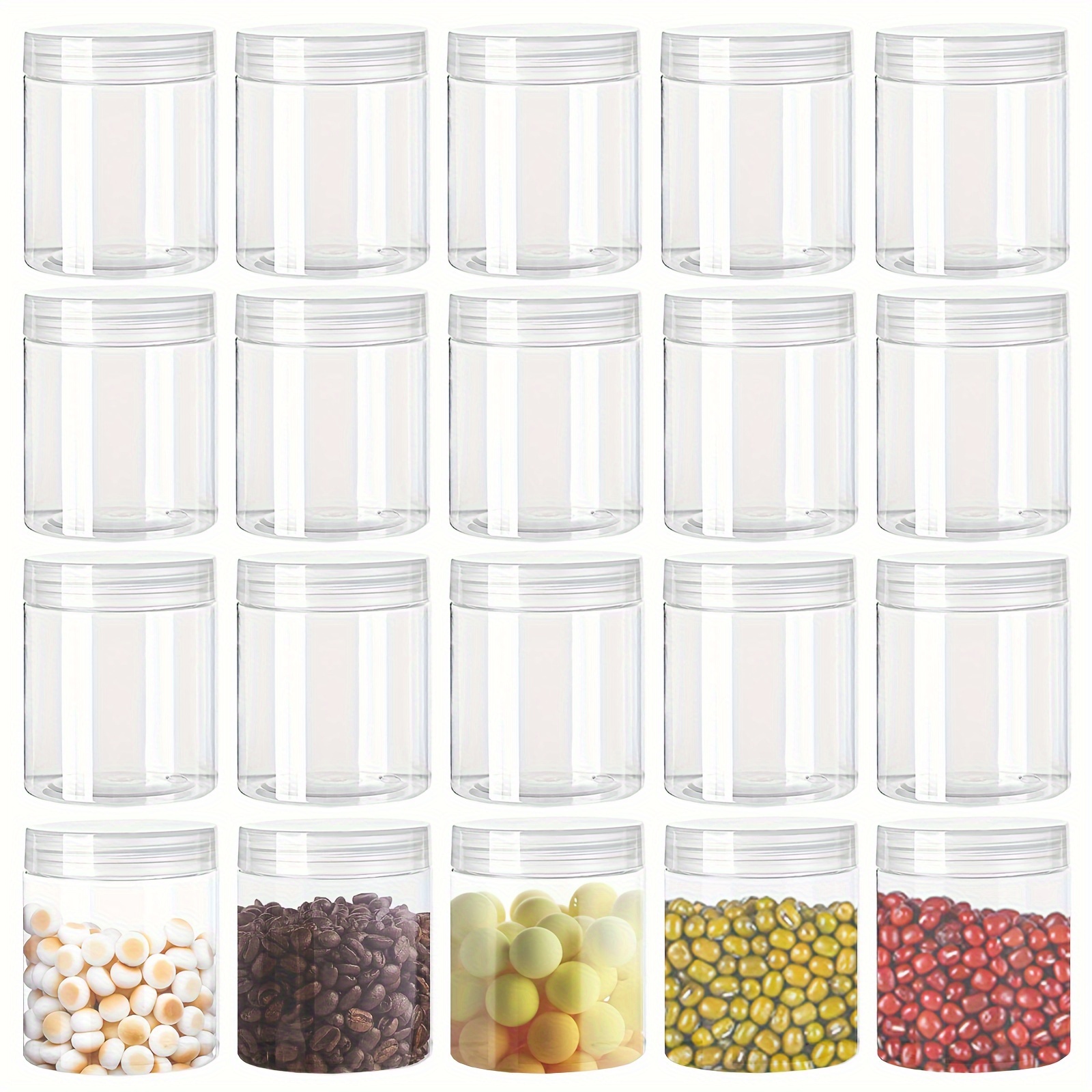 

20 pots en plastique transparent de 4 oz avec couvercles, récipients ronds rechargeables à large ouverture pour bonbons, perles, lotions, fabrication de slime et stockage des aliments