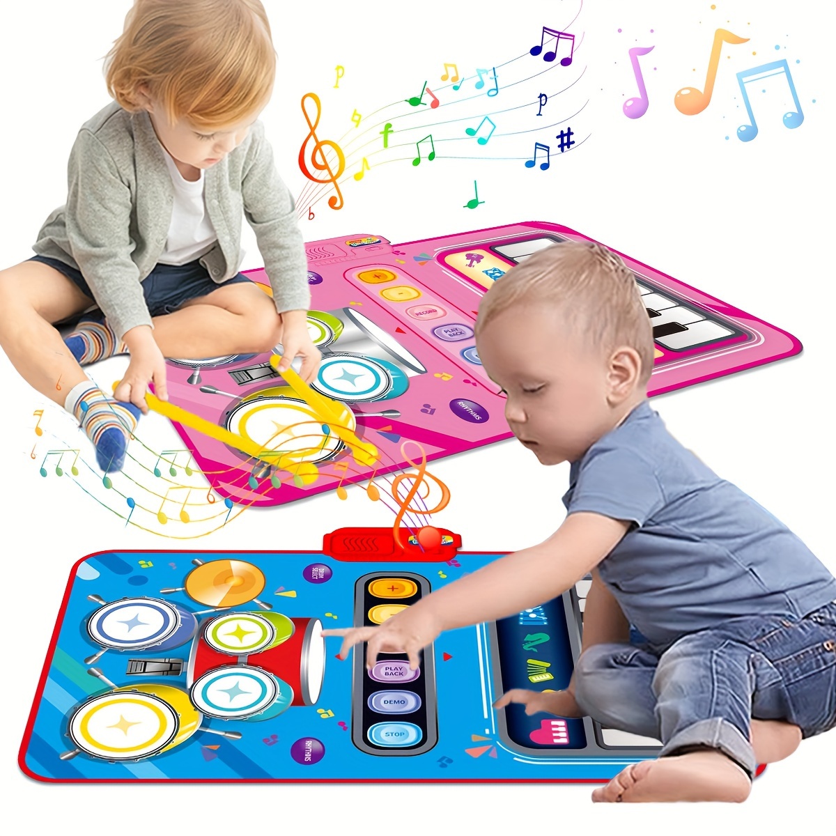 2 En 1 Juguetes Para Bebés Para Niños Y Niñas De 1 Año, Teclado De Piano Y  Alfombra De Tambor Con Palos, Juguetes Sensoriales De Aprendizaje Musical T