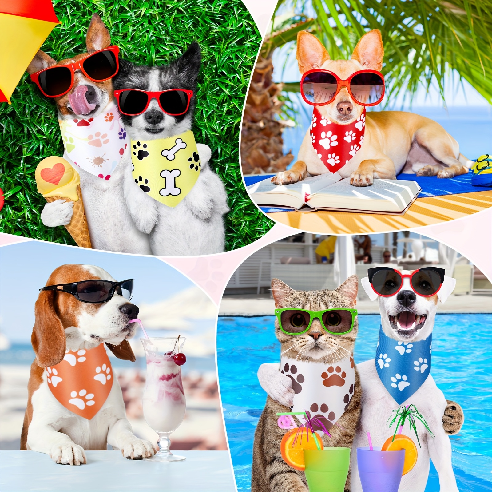50pcs Paw Print Dog Bandanas Bulk Dog Bandanas For Bibs For Pet Costume Accessories