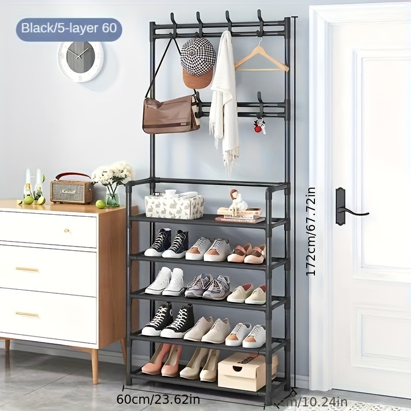 

modern Organizer" Space-saving Carbon Steel Shoe And Hat Rack - Easy Assembly, Perfect For Bedroom Storage