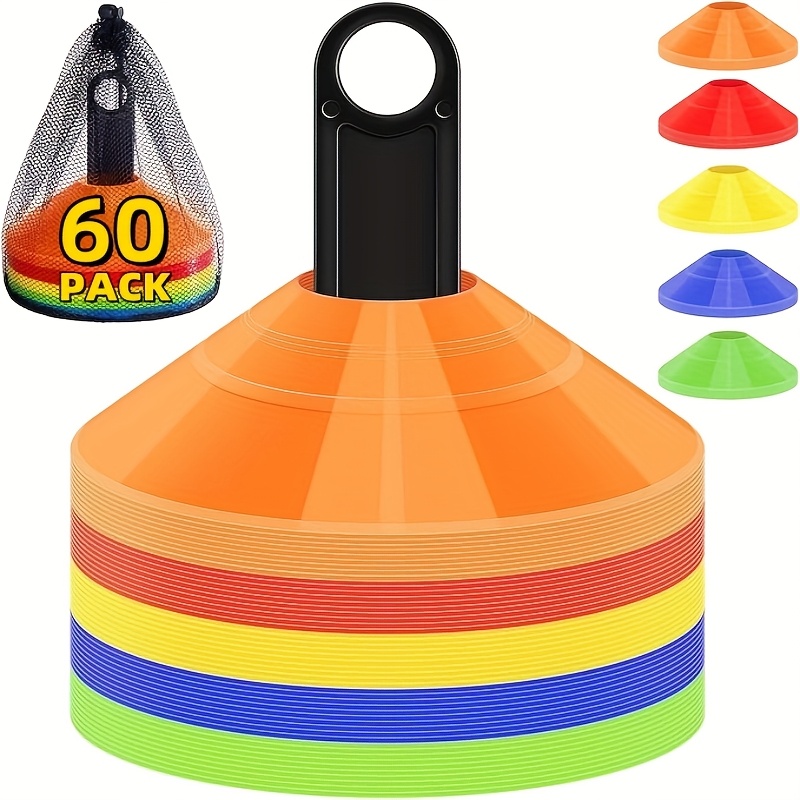 TEMU 60pcs/30pcs Lightweight Soccer Cones, Agility Disc Sports Cones With Carry Bag And Holder, Plastic Football Cones For Drills, Sports Training,