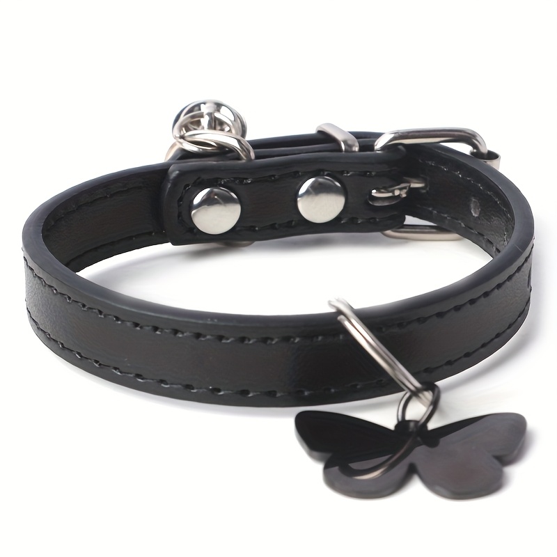 TEMU Black Pet Collars And Bells, Customizable Pet Collars And 's Contact Information, Soft And Comfortable Pu Leather Puppy Collars With Adjustable