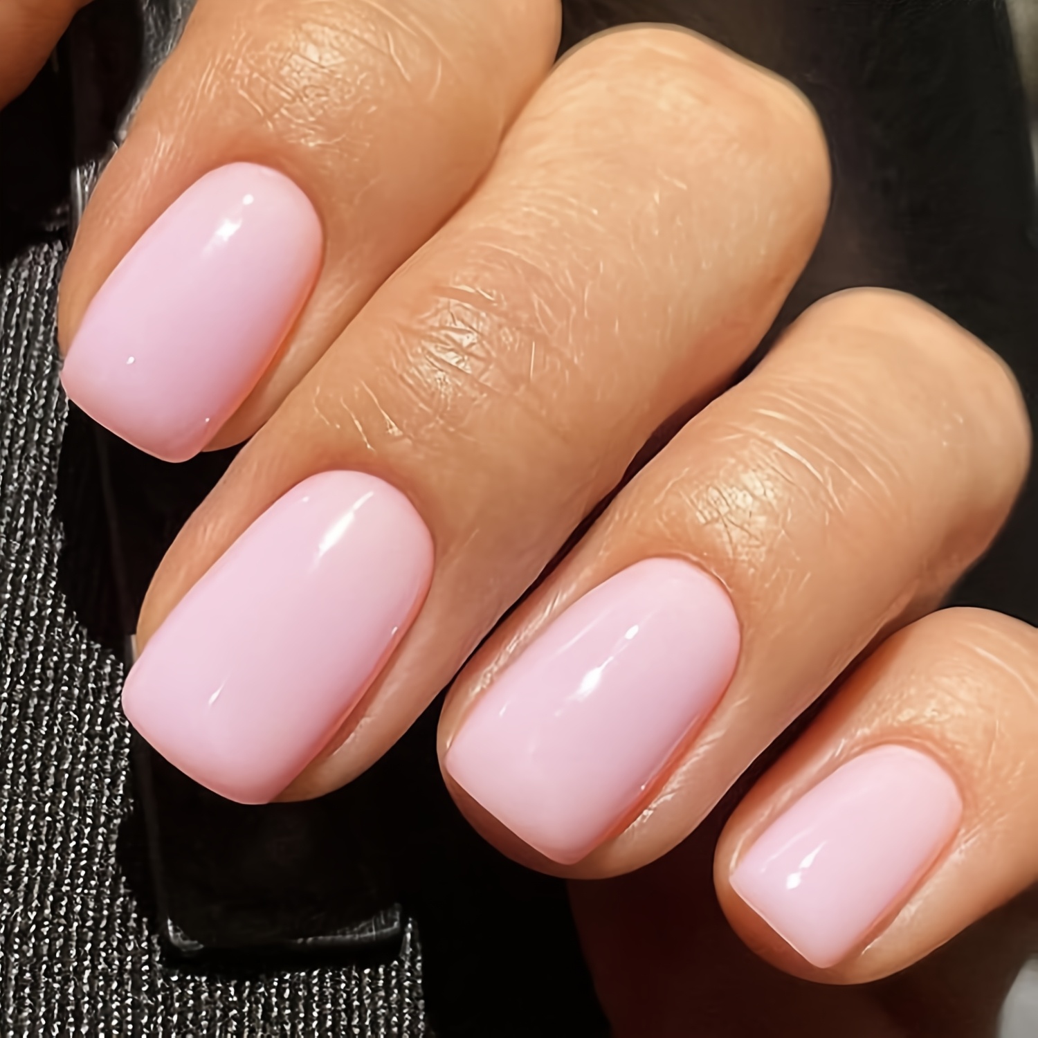 Press On Nails Extra Short Squoval, Spring Summer Soft Pink, 24pcs Glossy Round Reusable Finish Fake Nails Acrylic False Nails Manicure Kits For Women
