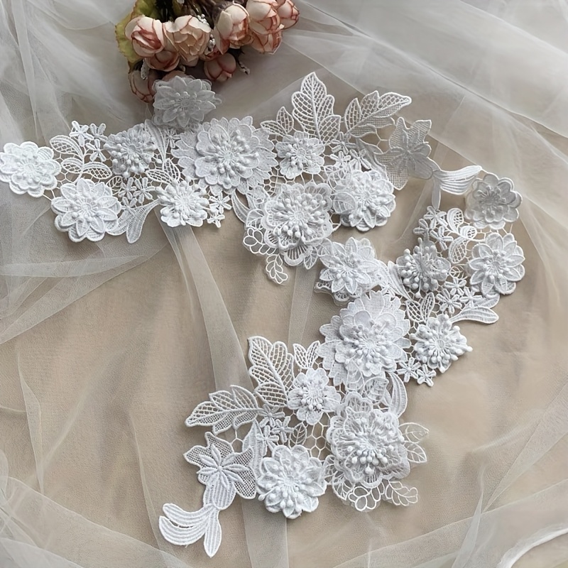 TEMU A Set Of 2 Pieces Of Three-dimensional Embroidered Lace, For White Wedding Gowns, Evening Dresses, And Stage Costumes