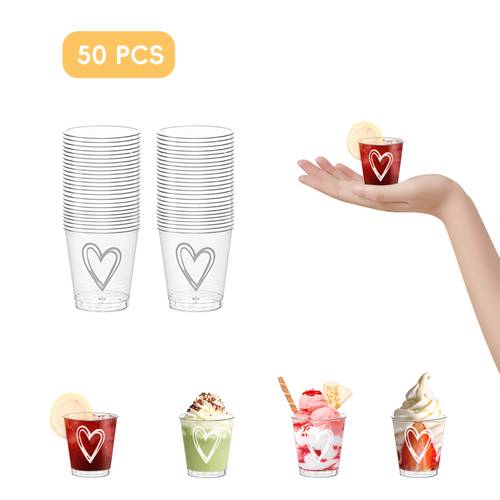 50pcs/100pcs GUTE Heart-Shaped Plastic Disposable Cups Suitable for Weddings, Parties, Birthdays - Shatterproof Small White Tasting Shot Glasses for Coffee, Desserts, Drinks, Machine Washable Wedding & Party Drinking Cups