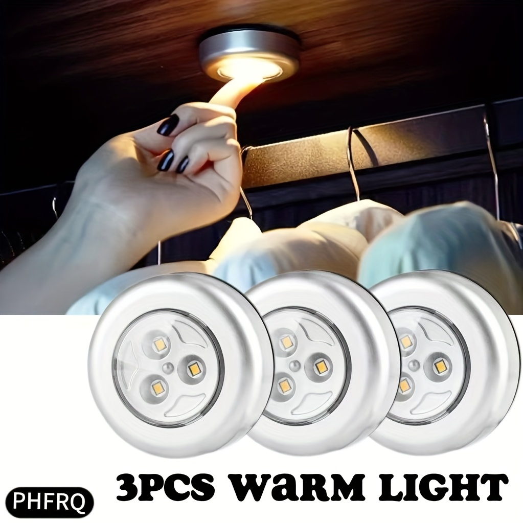 Image of He Phfrq-3pcs Under-cabinet Led Light Is Battery Powered (without Batteries), Simple And Convenient To Use, And Suitable For Home Kitchens, Wardrobes, Cabinets, And Wall Lighting.