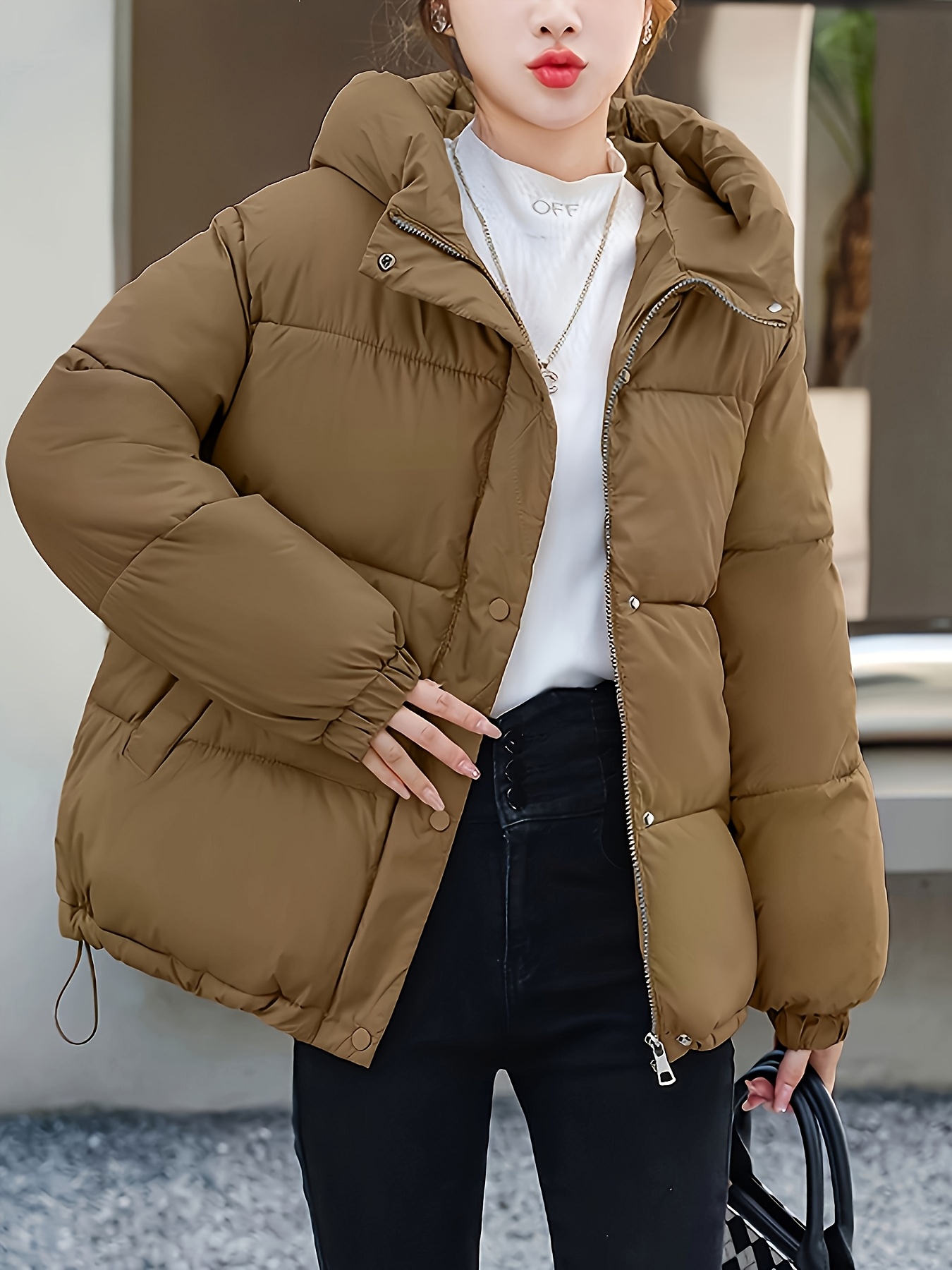 Kapuze Khaki Jacken Damen Kapuze Winterjacke Parka Khaki Tall