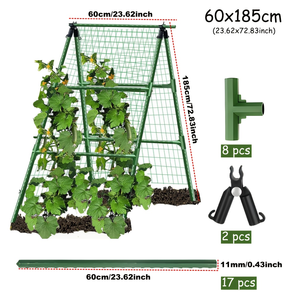 E-shop Metall Garten Rankgitter Set für Hochbeet für Kletterpflanzen Outdoor-Abnehmbares Gurken Rankgitter mit Netzclips - Garten für Gurken Blumen