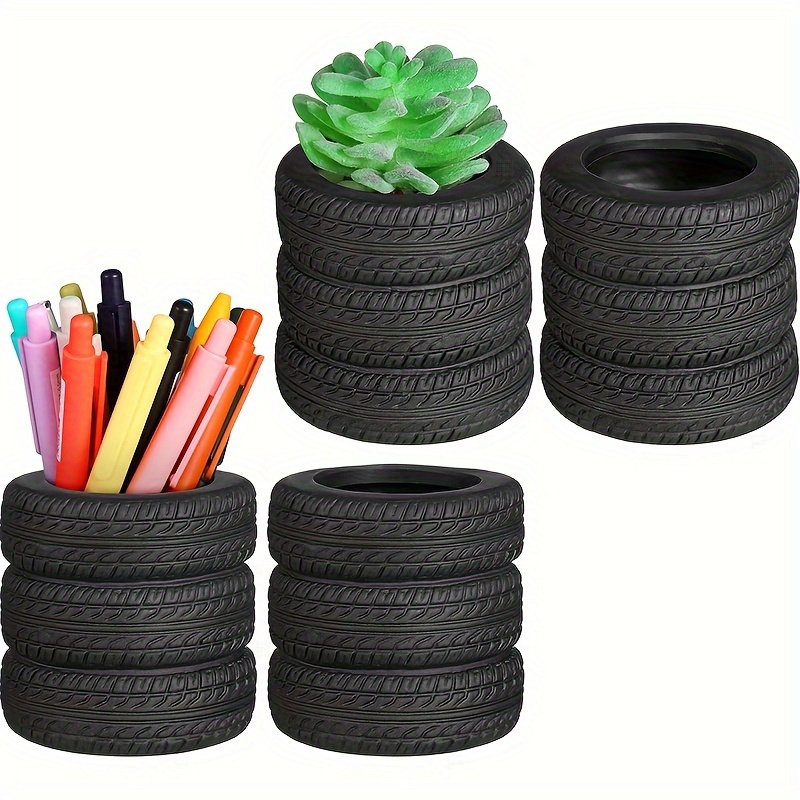 

Tire-shaped Pen Holder, Black Plastic, Stackable Desk Organizer For Office & School Supplies, Fun Cactus Succulent Plant Pot Design, Ideal Christmas Gift