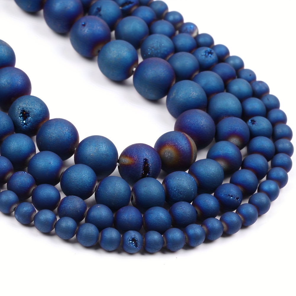 

Dark Blue Druzy Agate Beads For Jewelry Making - Natural Stone Round Spacer Beads, 6mm-12mm Sizes, Diy Bracelet & Necklace Supplies, 15" Strand