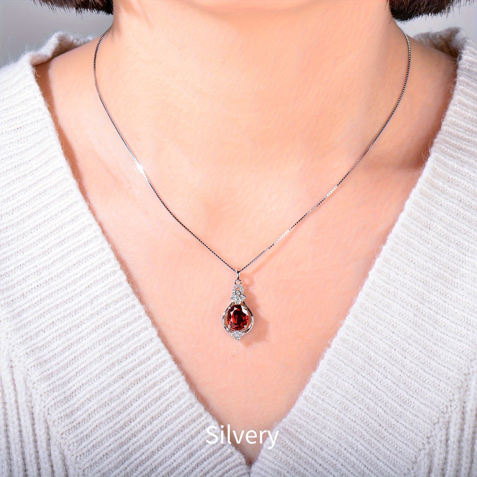 925 silver natural garnet pendant necklace stylish Temu United