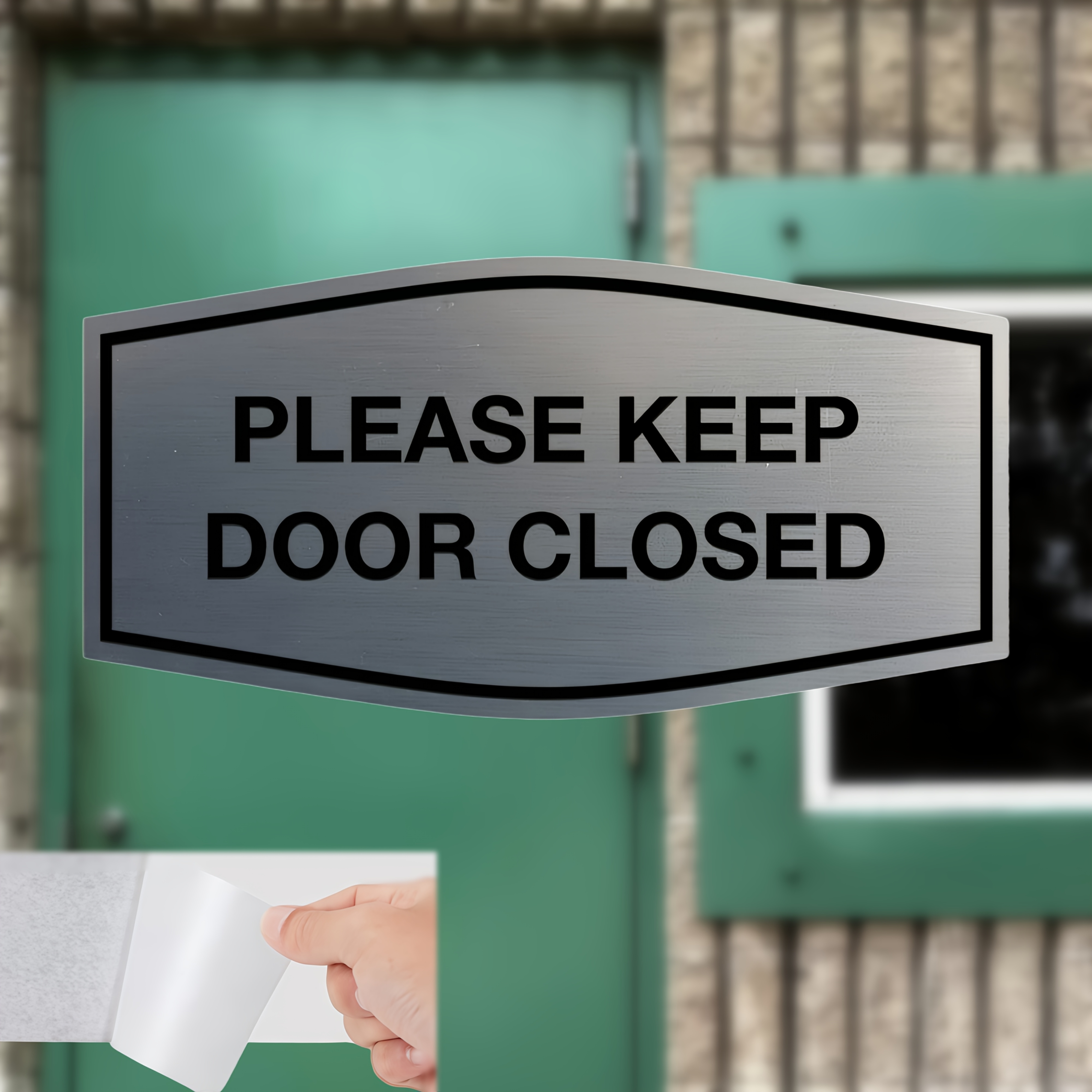 TEMU Please Keep Door Closed Sign, Lettering | Vibrant Colors | Self-adhesive Backing - Small (6 X 3in Brushed Silvery)