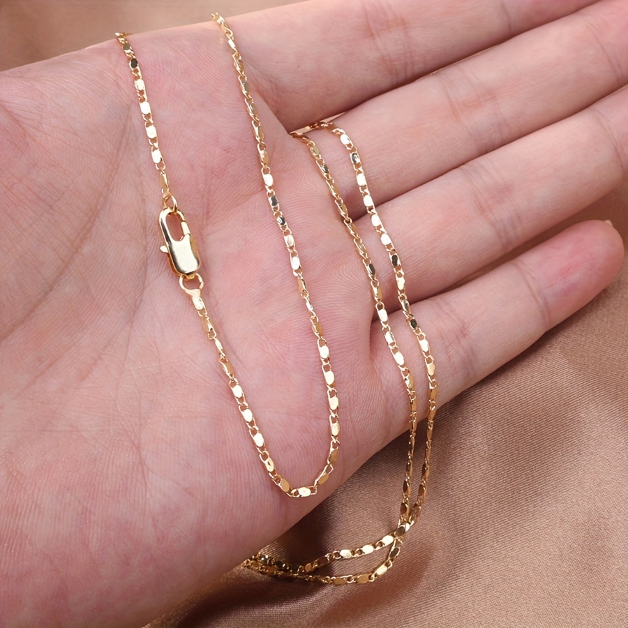 

1pc Italian 2mm Flat 18k Gold Plated Punk Necklace Chain, Men's Women's Diy Link Chain Fashion Jewelry