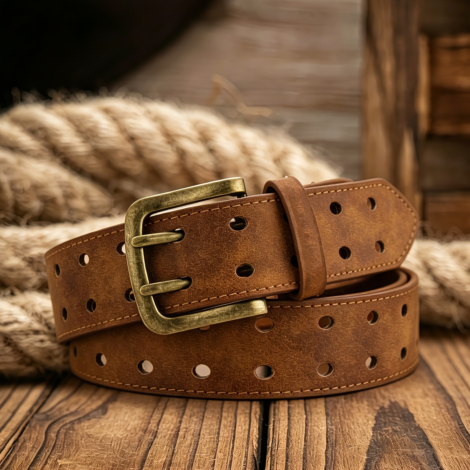 TEMU 1pc Men's Vintage Golden Double-prong Belt Fashionable Cool Casual Commute All-match Trousers Western Style Belt, Pair With Shirt Jacket Suit,