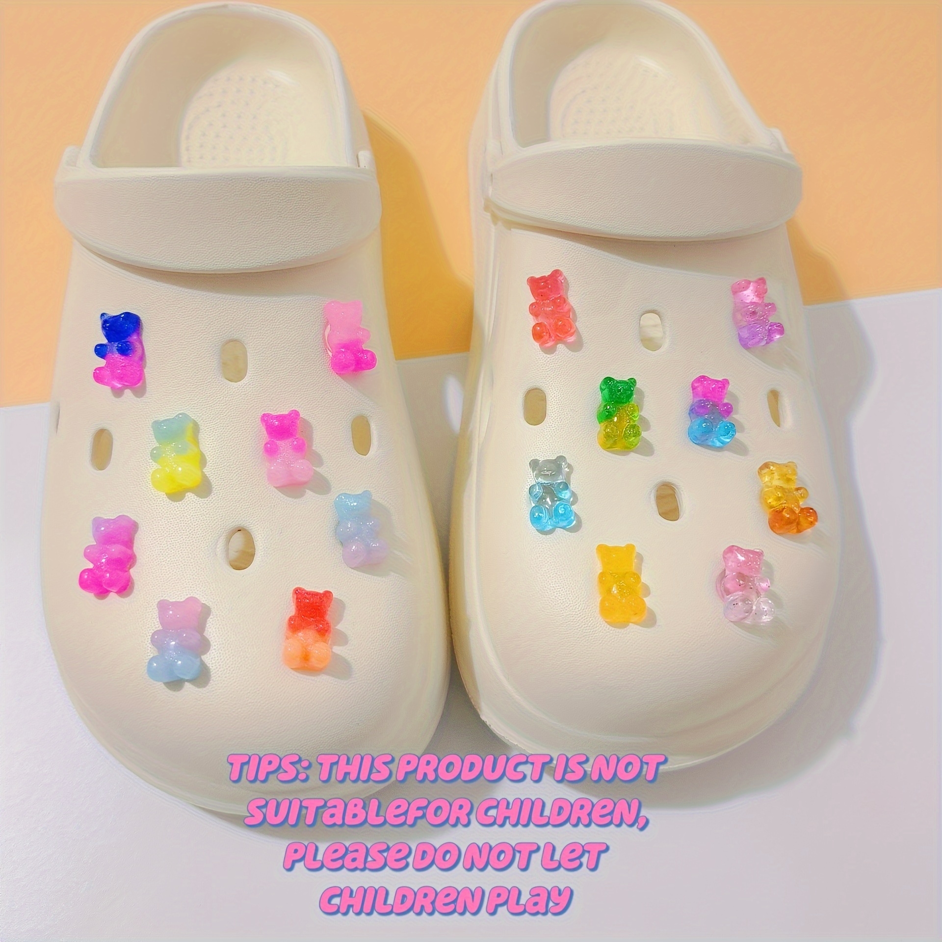 

16pcs Super Cute Jelly Gradient Colorful Bear Birthday Party For Crocs Hole Shoe Accessories Sandals Decorations (no Shoes)
