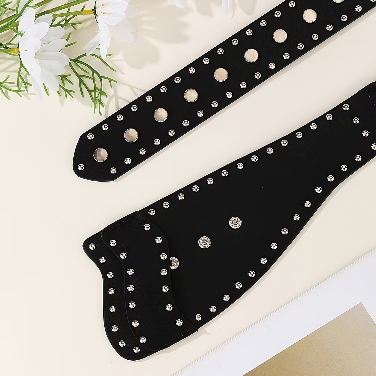 Y2K Punk Style Rivet Waist Belt with Snap Closure