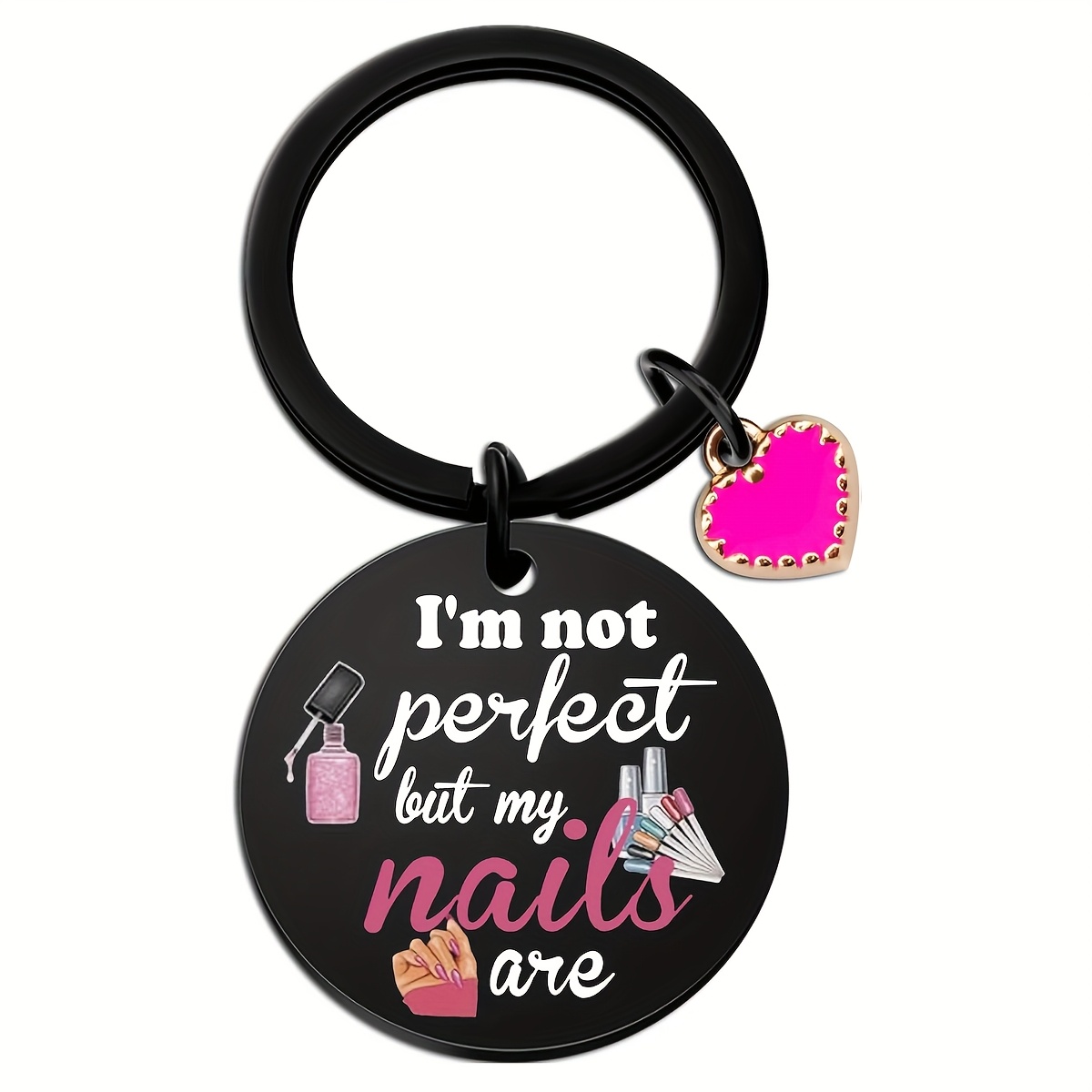 TEMU 1pc Color-printed Stainless Steel Keychain Gift, "nail Art Technique Gift, Nail Artist Keychain, Nail Salon Decoration, Nail Artist Gift,