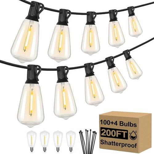 60ft 120ft 200 outdoor string lights patio lights with 52 shatterproof st38 edison bulbs 2700k dimmable lights string outside hanging string with hooks for party xmas bistro halloween christmas decoration