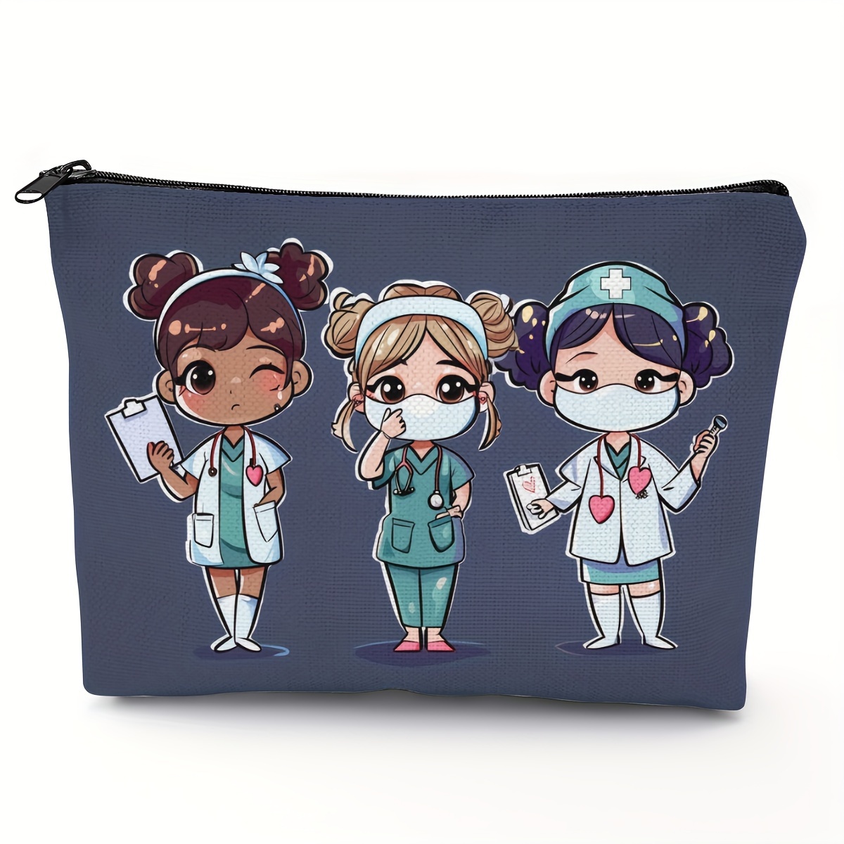 

Chic Cartoon Nurse Makeup Bag - Travel Toiletry & Cosmetic Organizer, Polyester, Zip Closure, 5.51x8.66 Inches