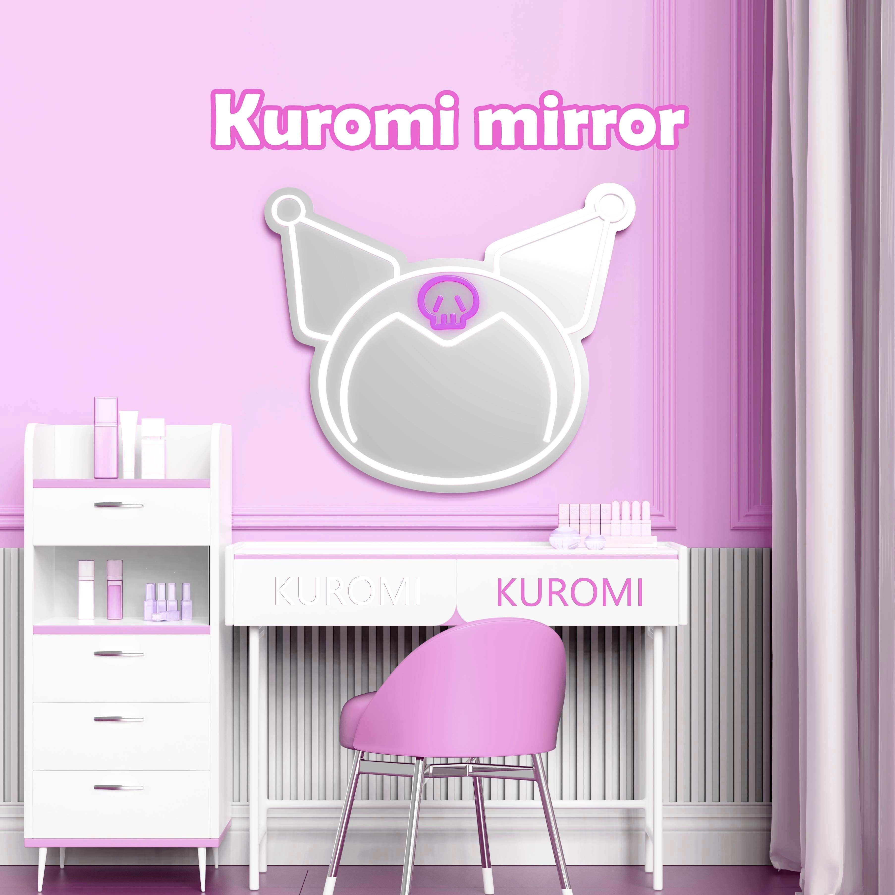 

1pc Kuromi Cute Cartoon Style Led Mirror Neon Light Mirror Brightness Adjustable Room Decoration Aesthetic Lamp For Girls Room Bedroom Cosmetic Mirror Birthday Christmas Artwork Gift