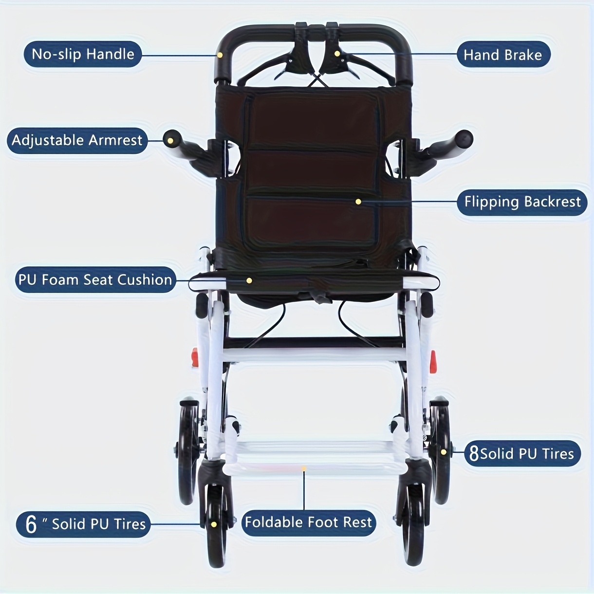Lightweight And Foldable Transport Wheelchair, Weighing Only 8.62 KG, Portable Adult/infant Stroller, Suitable for Elderly Individuals, Seniors, And People with Physical Disabilities for Travel, Can Fit In The Trunk Of A Car.
