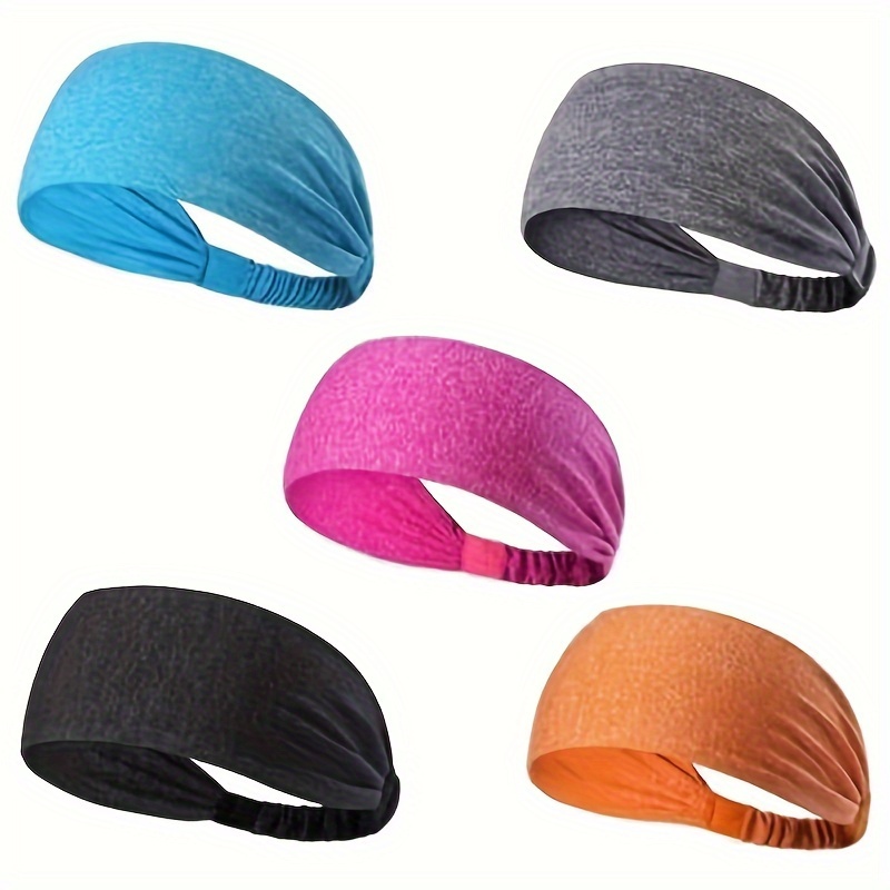 TEMU 5pcs Set-men's And Women' Headbands, Moisture Wicking Elastic Wide Hair Bands, Sports Sweatband, Sports Headbands, Suitable For Running, Cycling, Playing Basketball, Gym Workout, Playing Soccer