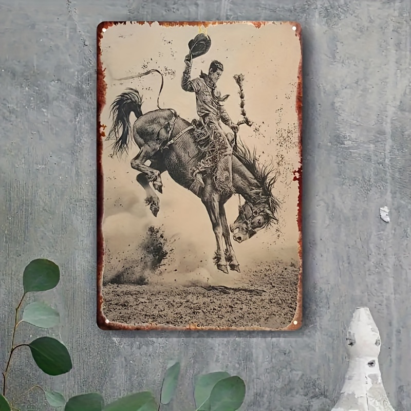 

Vintage Western Cowboy & Native American Horseback Tin Sign - Perfect For Home Decor, Bedroom Wall Art, And Living Room Gifts