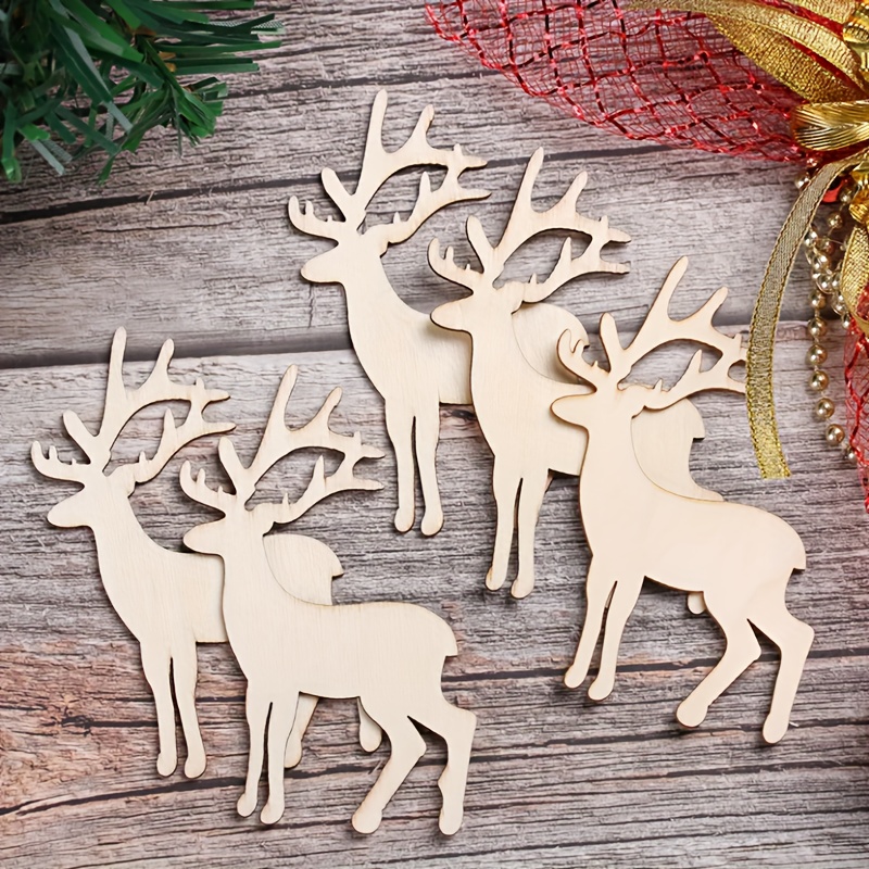 

5pcs, Wooden Deer Shape Small Wood Chips Diy Painting Graffiti Wooden Crafts, Christmas Tree Pendant Hanging Ornaments, Christmas Party Decorations
